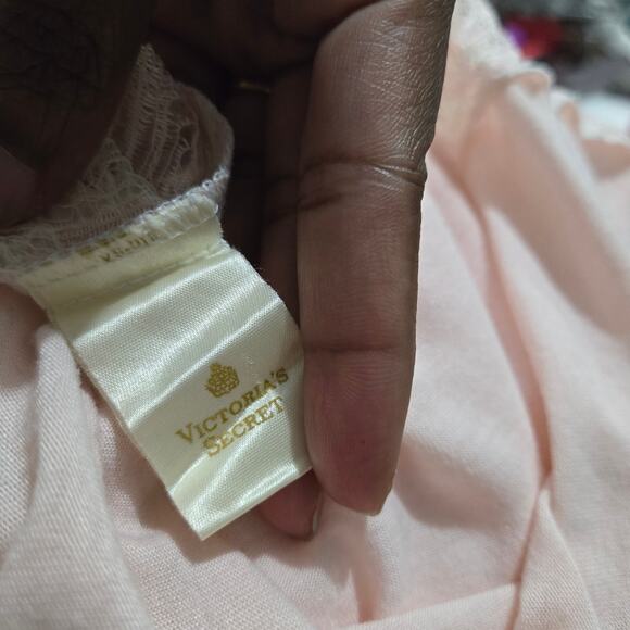 Vintage Victoria Secret Nightgown Pink Crown Catalog Knit Lace Mesh Sheer Medium - Picture 7 of 15